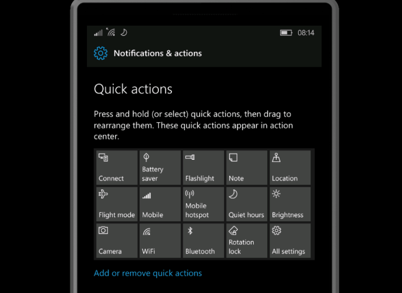｢Windows 10 Mobile｣、アニバーサリーアップデートでクイックアクションのカスタマイズが可能に