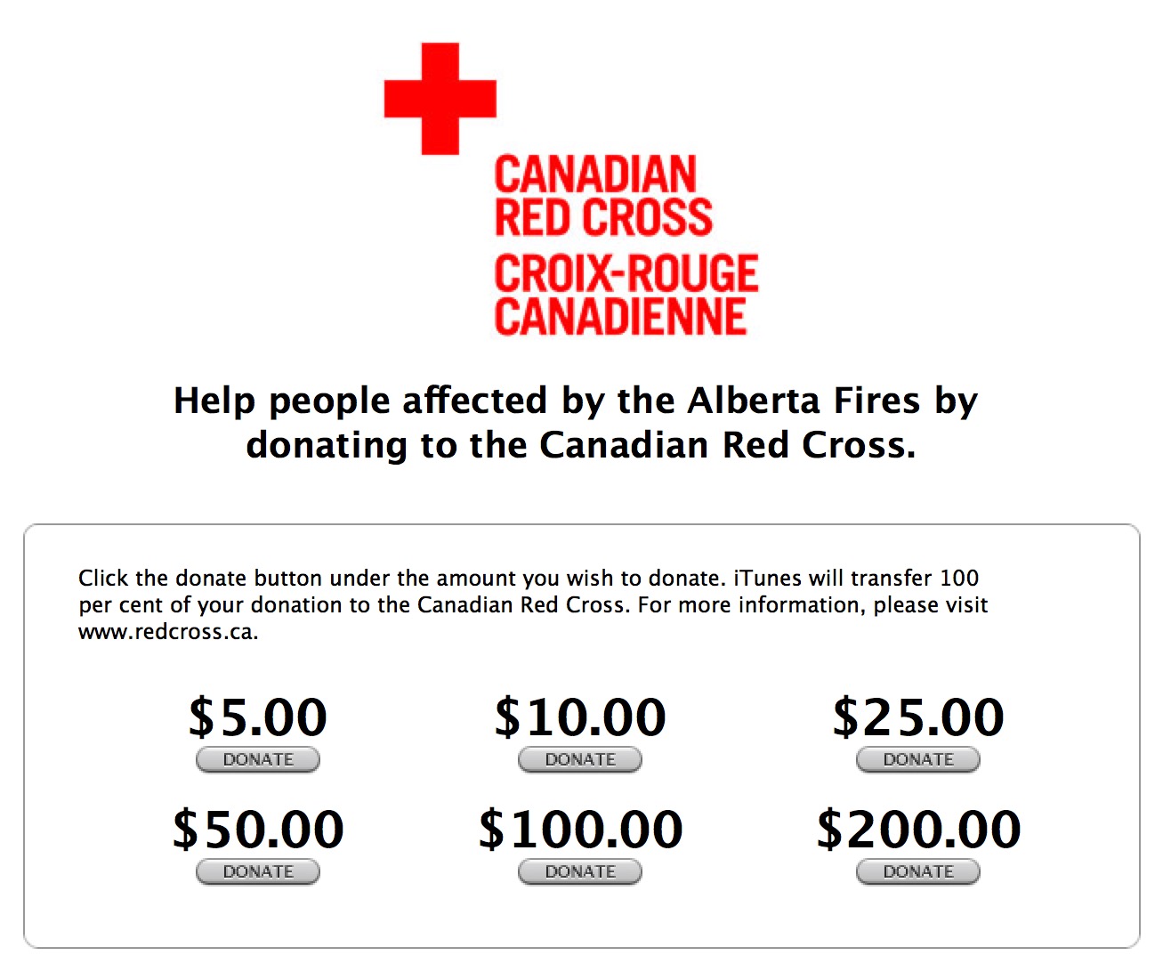 Apple、カナダのiTunes Storeでカナダ西部山火事の救援募金を開始