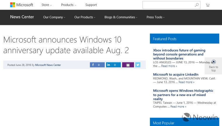 【更新】Microsoft、｢Windows 10 Anniversary Update｣を8月2日に正式リリースへ