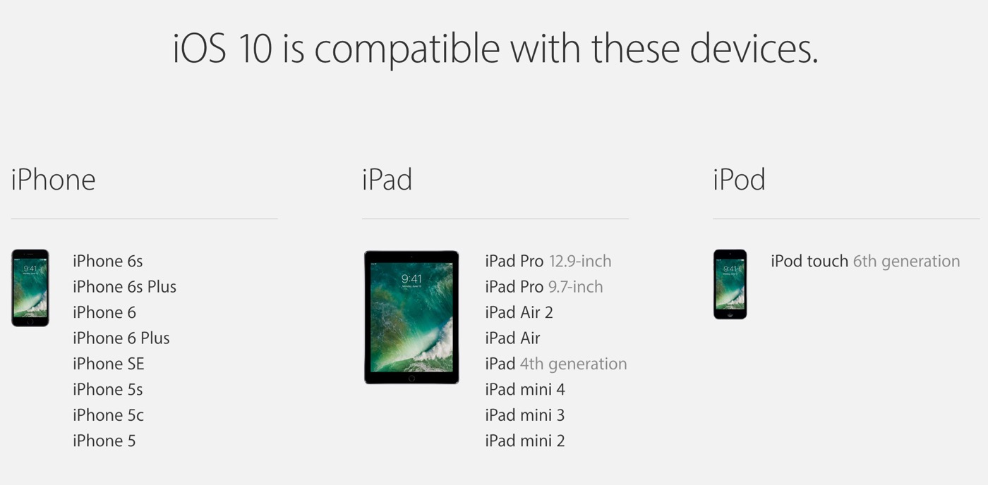【UPDATE】Apple、｢iOS 10｣の対応デバイスに関する情報を公開 − ｢iPhone 4s｣や｢iPad mini｣などが対象外に
