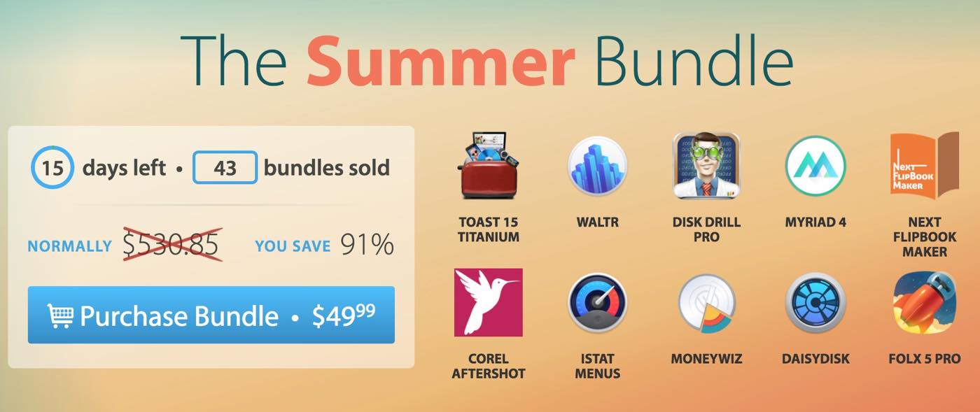 MacUpdate、総額約55,000円のMac向けアプリ10本を91％オフで販売するセール｢The Summer Bundle｣を開催中