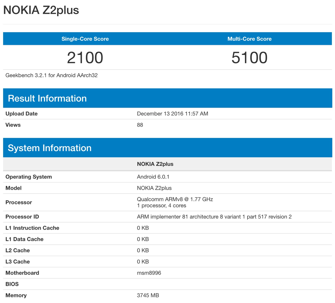 今度は｢Nokia Z2 Plus｣ ｰ Nokiaの新たなAndroid搭載スマホがGeekbenchのデータベースに登場