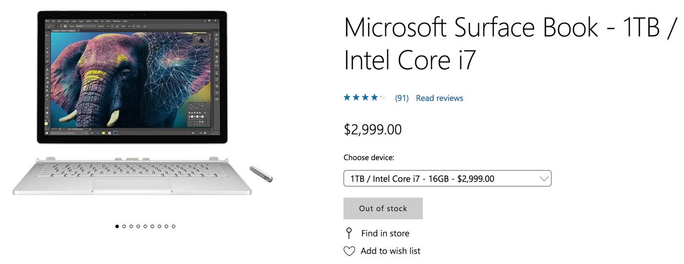 米Microsoft、｢Surface Book｣のCore i7/1TBモデルにdGPU非搭載モデルを追加