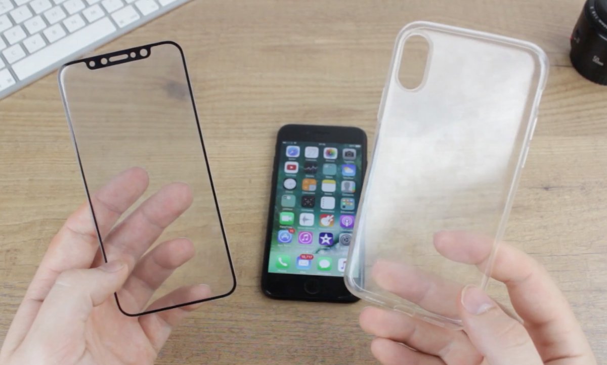 ｢iPhone 8｣用とされる保護ガラスとケースのハンズオン映像