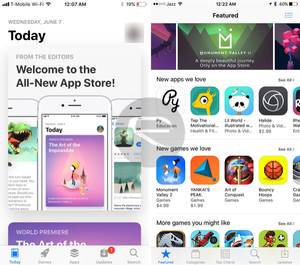 ｢iOS 11｣と｢iOS 10｣のユーザーインターフェイスの比較画像