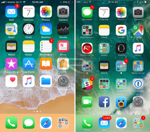 ｢iOS 11｣と｢iOS 10｣のユーザーインターフェイスの比較画像