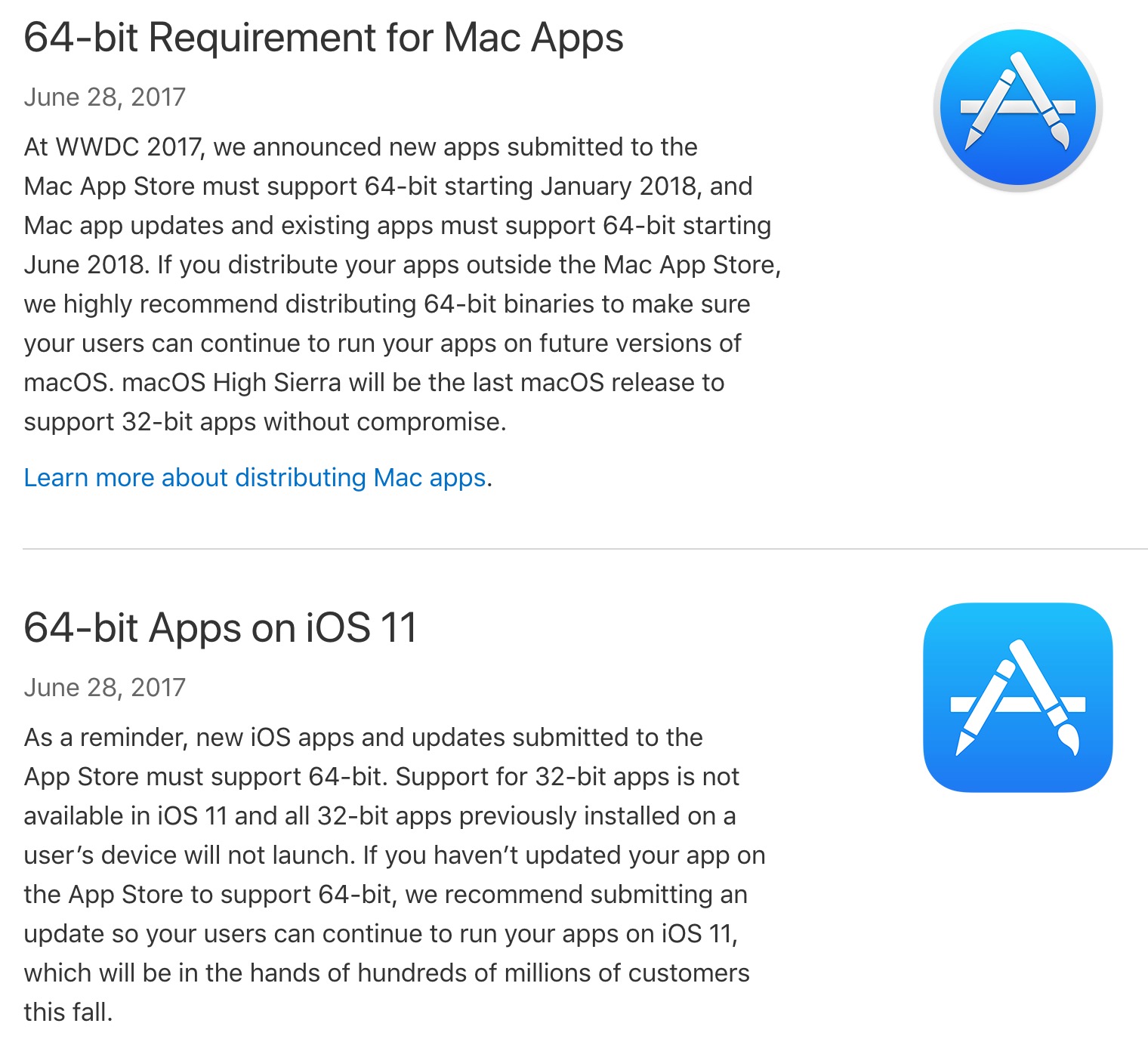 Apple、iOS及びMac向けアプリの64bit対応が必須になる事を改めて案内