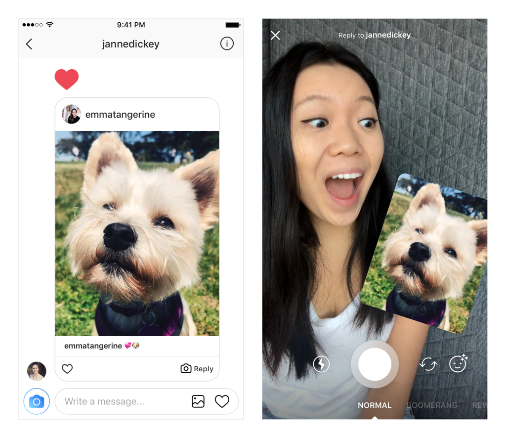 Instagram、｢ダイレクト｣での返信時に相手の画像や動画をスタンプにする機能を発表