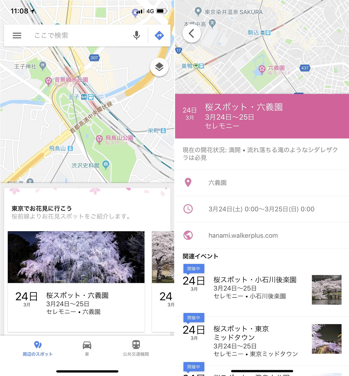 ｢Google マップ｣で桜情報が閲覧可能に（期間限定）