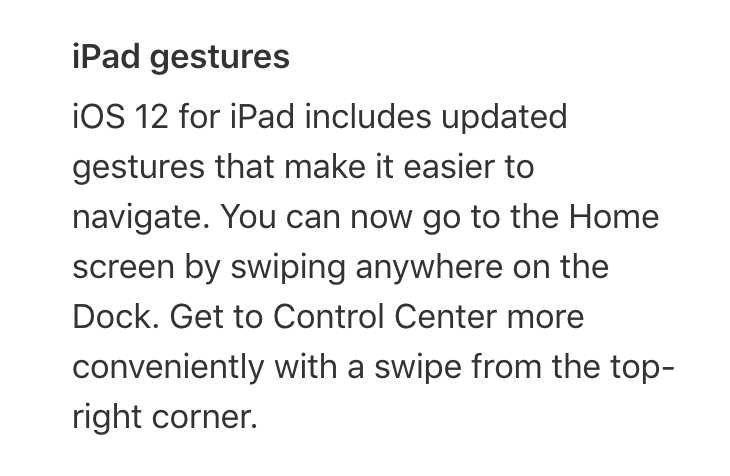 ｢iOS 12｣では｢iPad｣でのジェスチャー操作が｢iPhone X｣と同様に