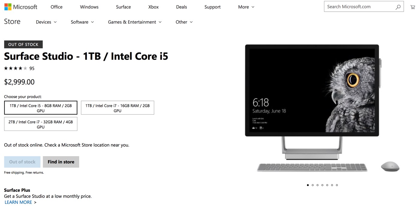 次期｢Surface Studio｣の登場は近い?? − 米国の公式ストアで全モデルが在庫切れに