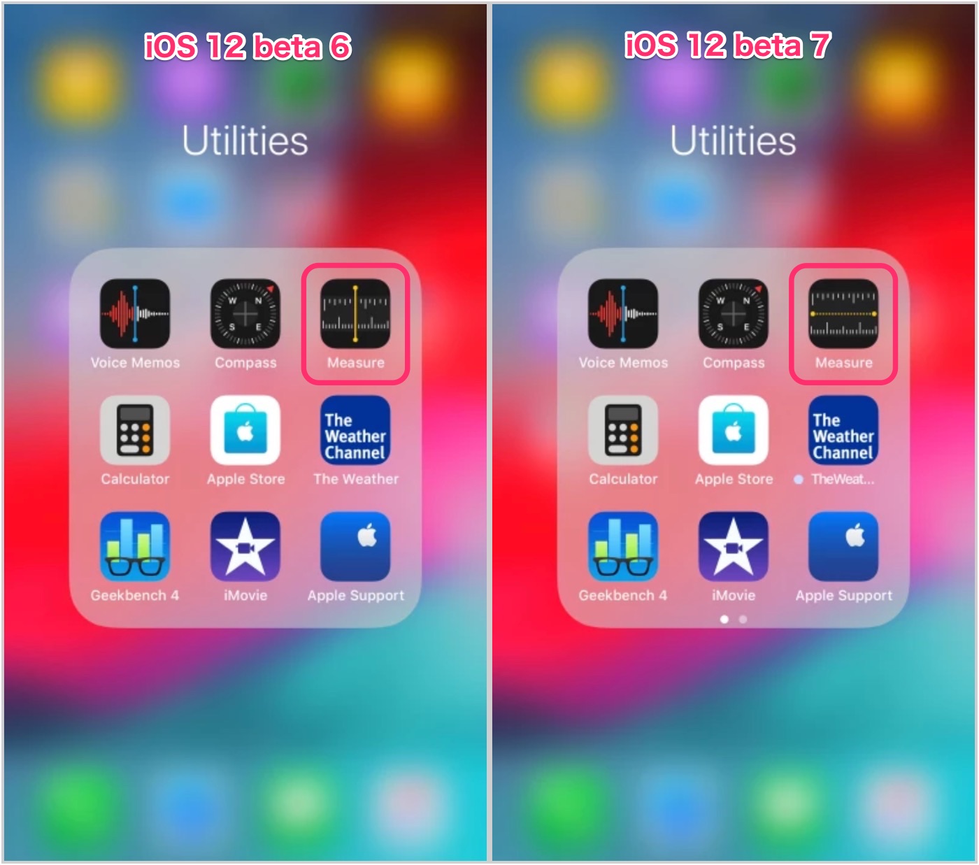 ｢iOS 12 beta 7｣での変更点