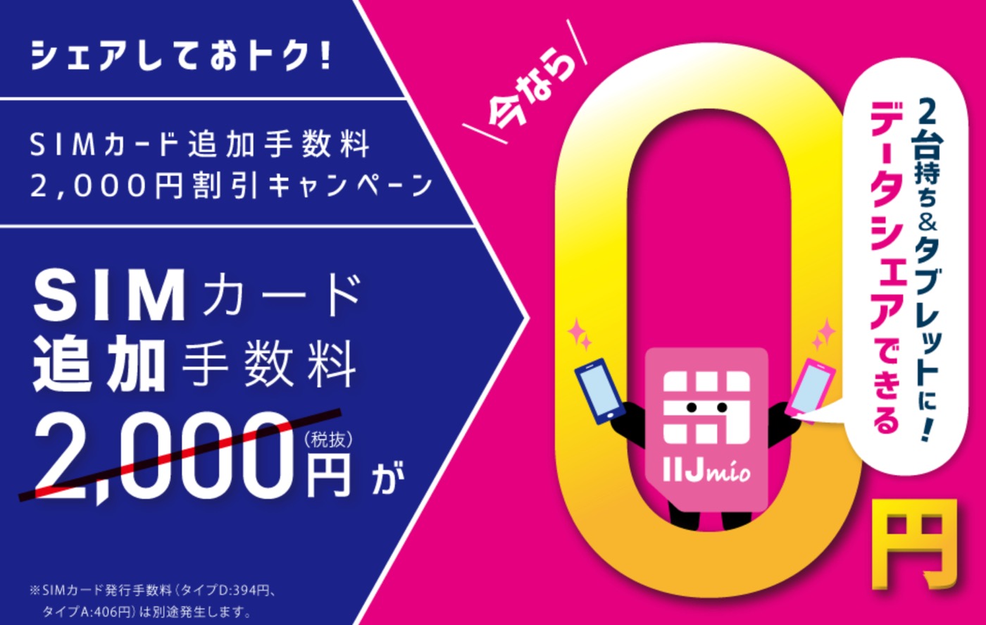 IIJmio、SIMカードの追加手数料が実質無料になる｢SIMカード追加手数料2,000円割引キャンペーン｣を開始