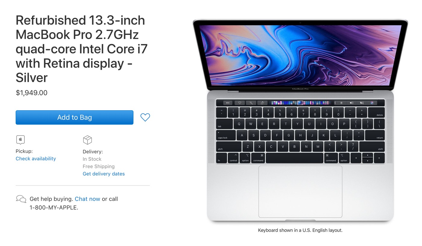 Apple、米国で｢MacBook Pro (13-inch, 2018)｣の整備済み品を販売開始