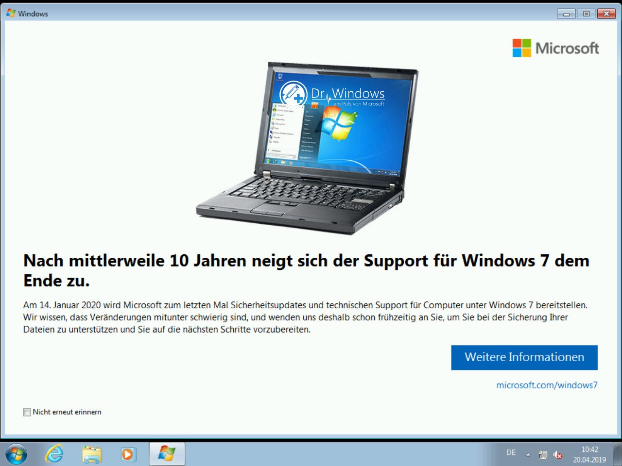 Microsoft、｢Windows 7｣のサポート終了を案内する通知をデスクトップに表示開始