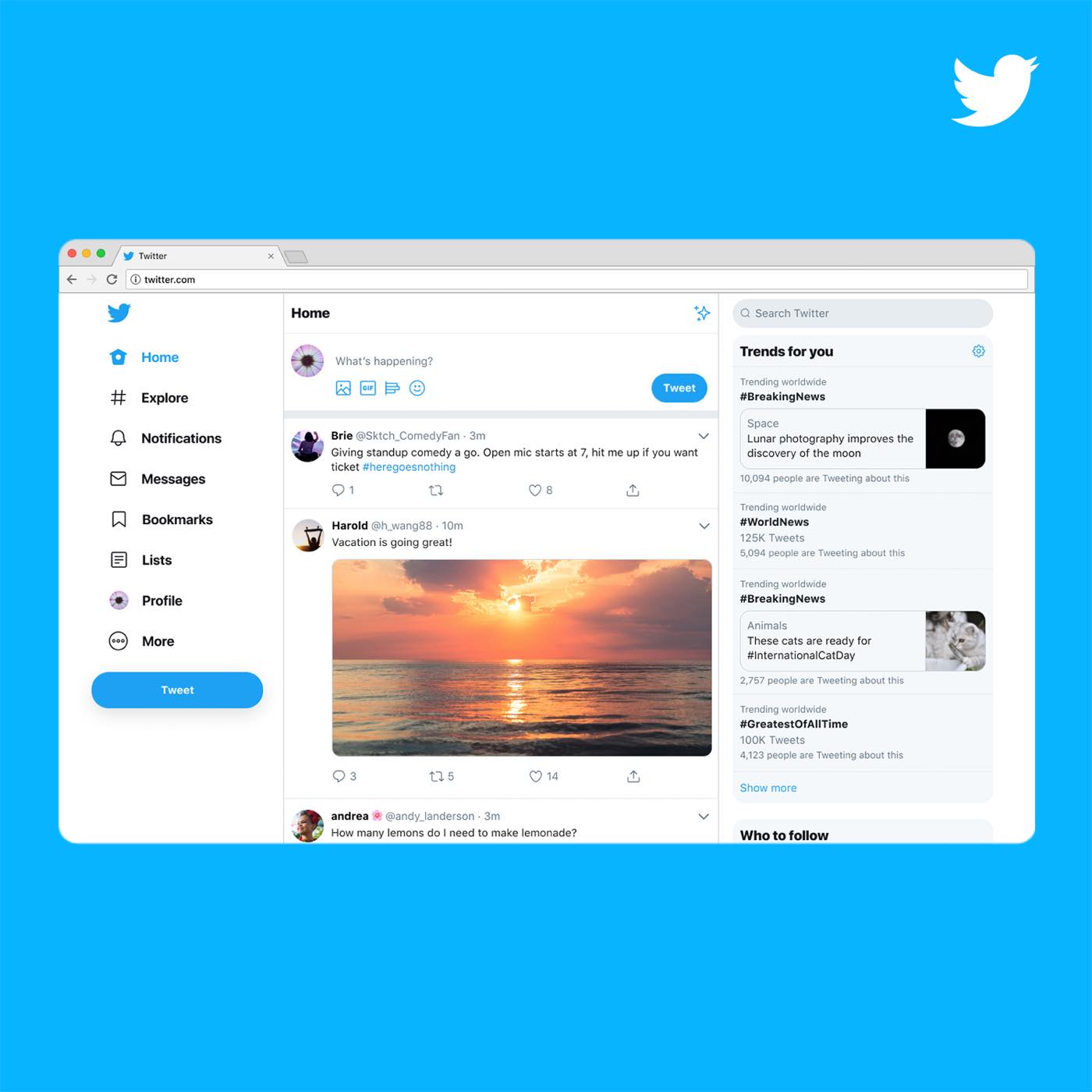 Twitter、デスクトップ向けウェブ版の新デザインを正式に展開開始