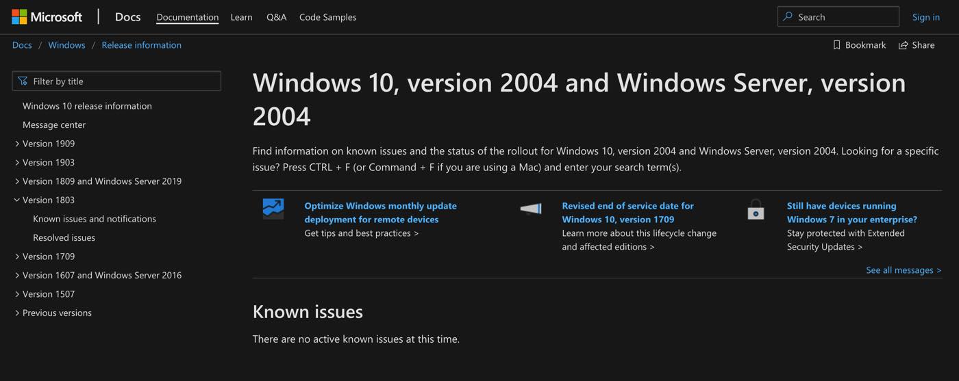 ｢Windows 10 May 2020 Update｣、正式リリースを前にサポートページが公開される