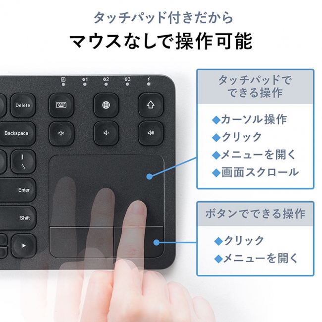 サンワサプライ、iPadで使えるタッチパッド付きのBluetoothキーボード｢400-SKB066｣を発売