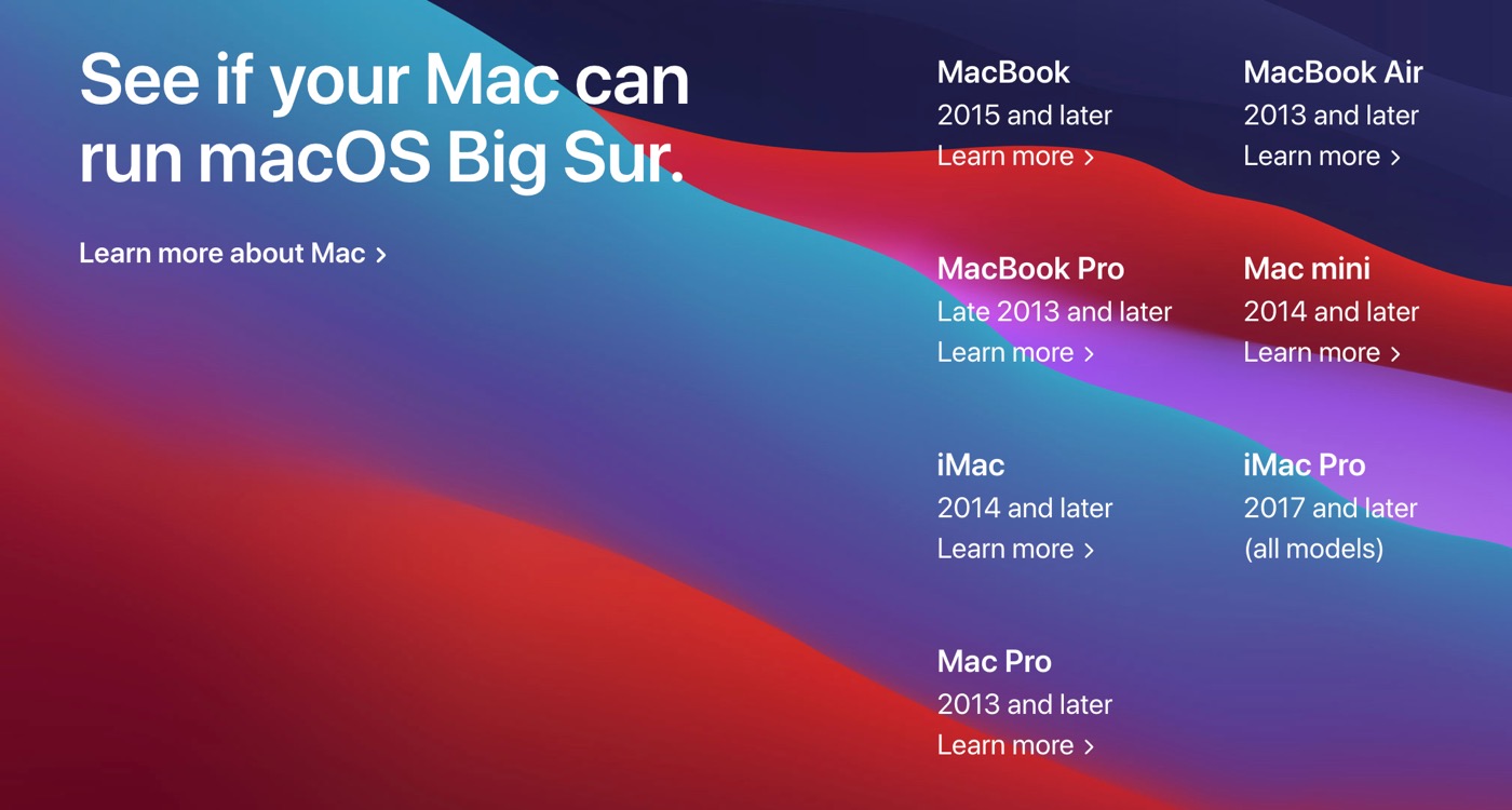 Apple、｢macOS Big Sur｣の対応デバイスを発表