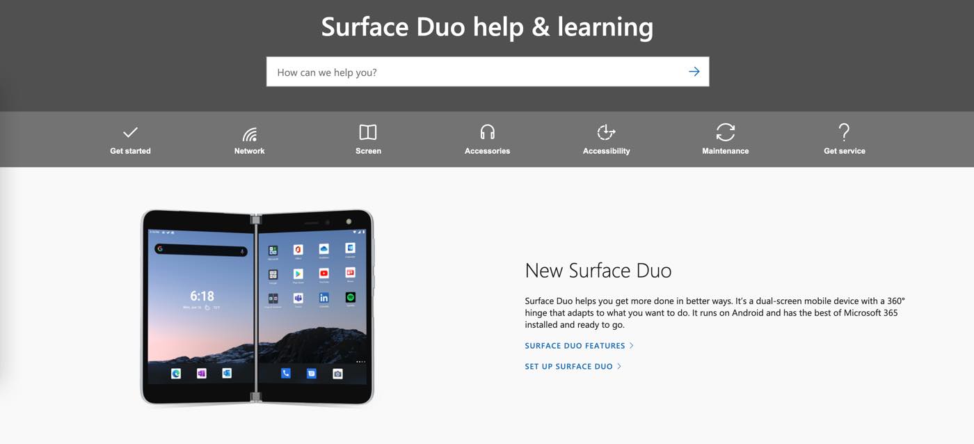 米Microsoft、｢Surface Duo｣のサポートページを公開