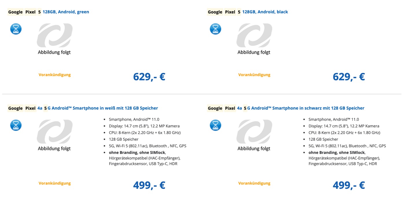 Googleの｢Pixel 5｣と｢Pixel 4a (5G)｣が欧州の販売店に登場 − 価格やカラーラインナップが明らかに??