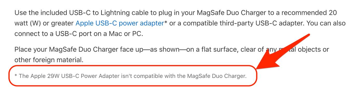 ｢MagSafe デュアル充電パッド｣、｢Apple 29W USB-C電源アダプタ｣とは互換性なし