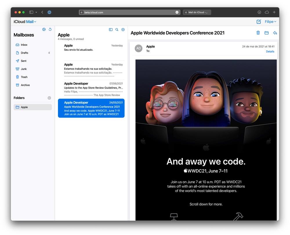 Apple、｢iCloud メール｣のウェブ版の新UIをベータサイトでテスト中