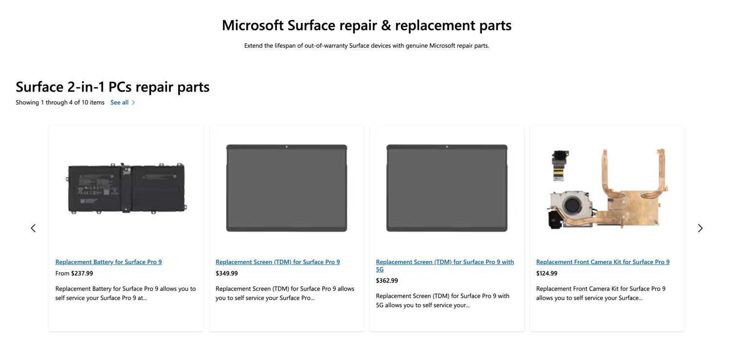 Microsoft、公式ストアで｢Surface｣シリーズの修理用交換部品を販売開始 ｰ まずは北米とフランスから