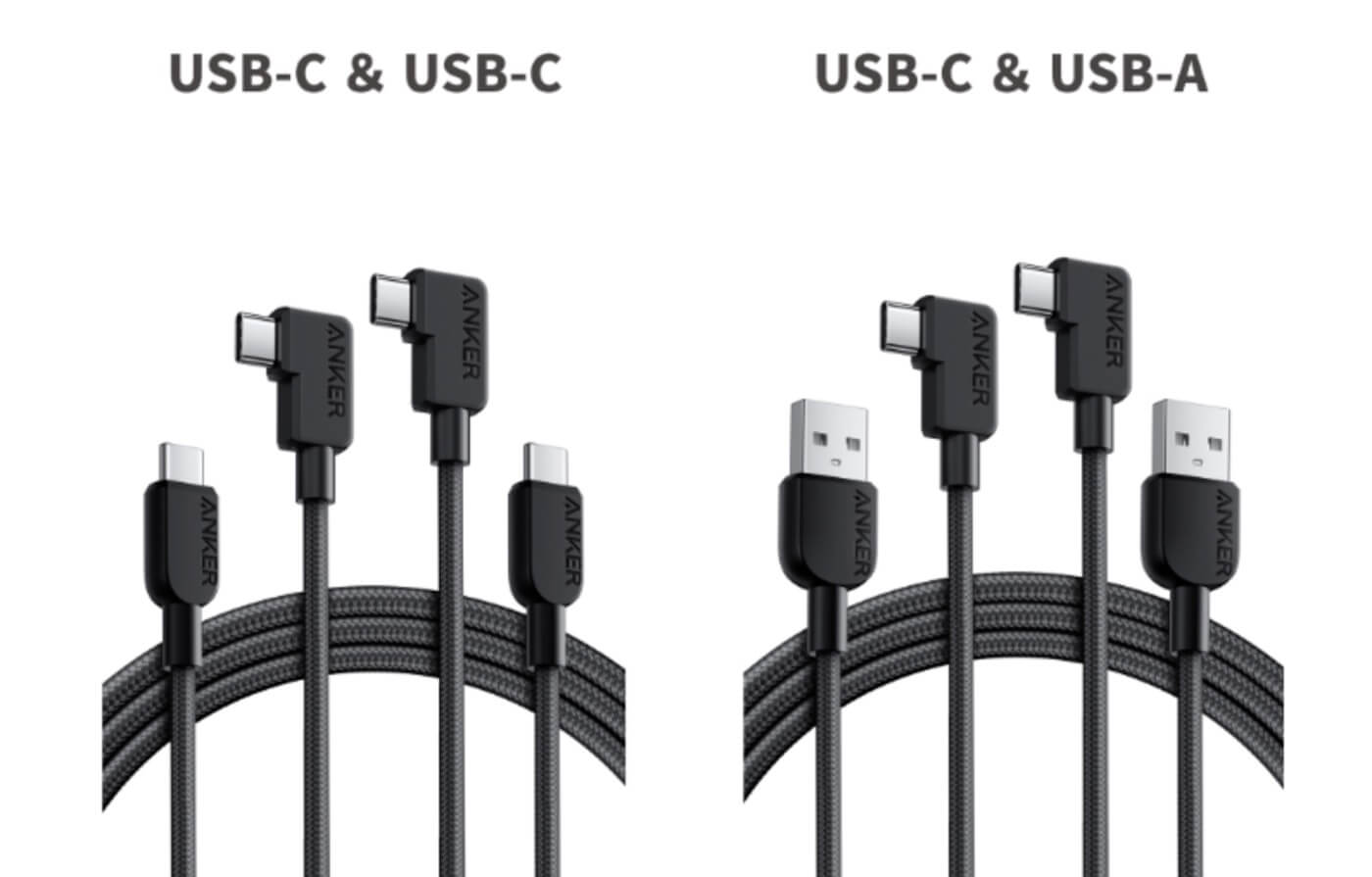 Anker、L字型端子を採用したUSB-C & USB-C/USB-Aケーブルの2本セットを販売開始