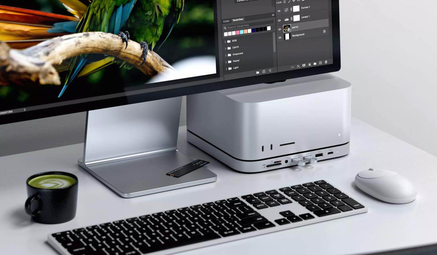 Satechi、Mac mini/Mac Studio向けスタンド＆ハブの最新モデル「Stand & Hub For Mac Mini / Studio With NVMe SSD Enclosure」を発表