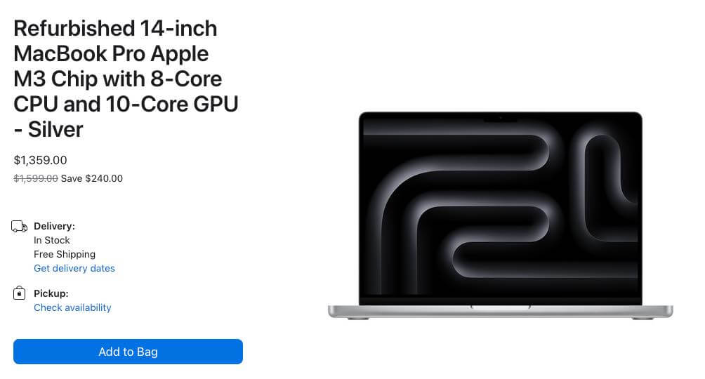 Apple、米国でM3チップ搭載｢MacBook Pro 14インチ｣の整備済み品を販売開始