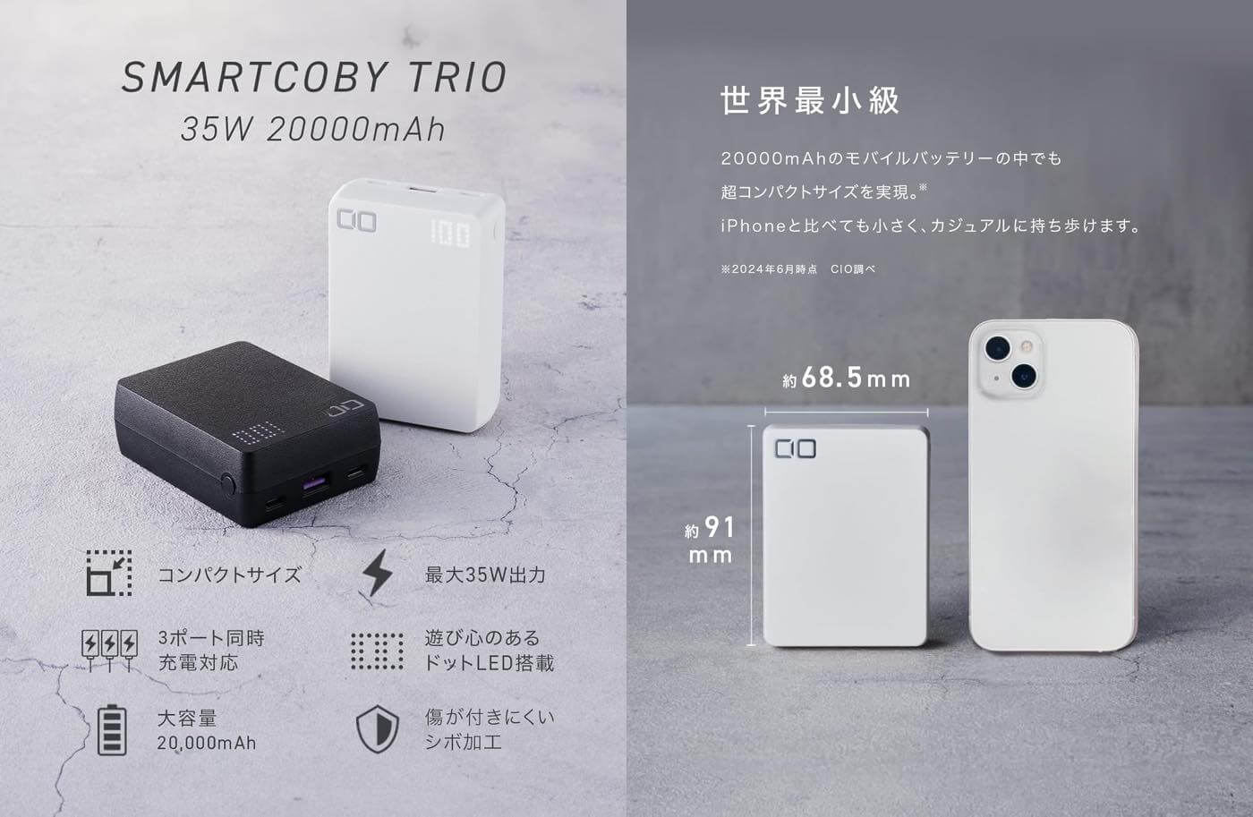 CIO、20,000mAhの大容量モバイルバッテリーの新モデル｢SMARTCOBY TRIO 35W｣を発表