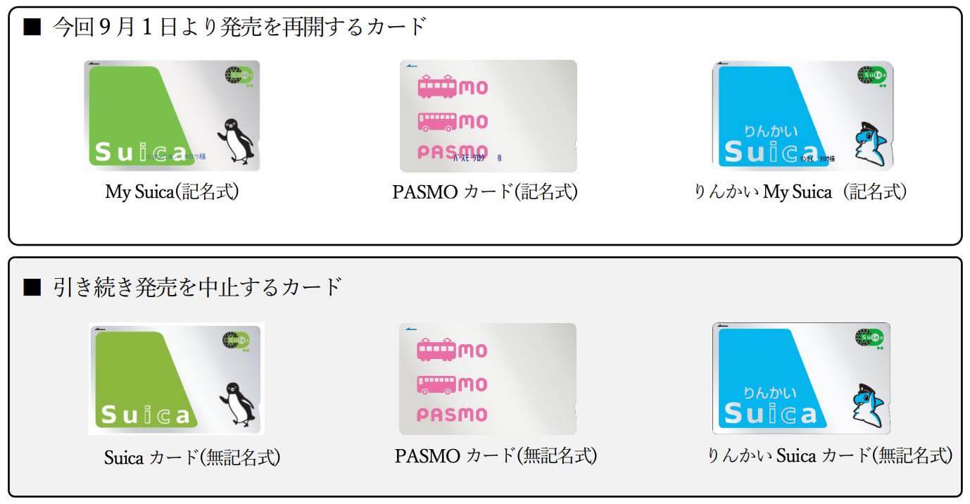 記名式の｢Suica｣と｢PASMO」、9月1日に販売再開へ ｰ 無記名式は発売中止を継続