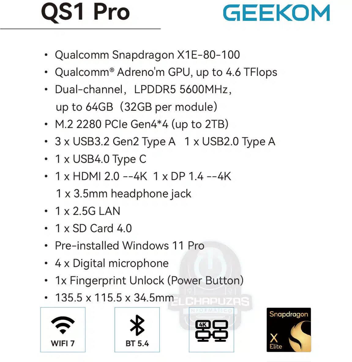 GEEKOMの世界初のSnapdragon X Elite搭載ミニPC｢QS1 Pro｣のスペックが明らかに