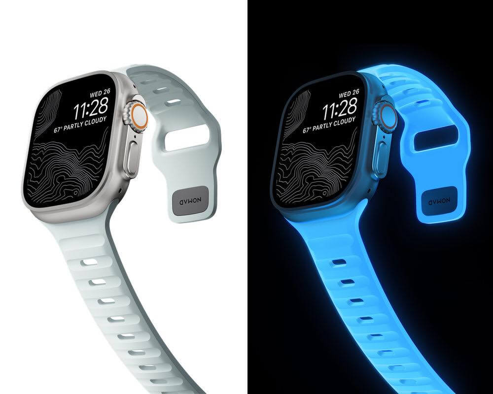 人気Apple Watch用バンド「NOMAD Sports Band」に蛍光カラーの限定モデル『Icy Blue Glow』が登場