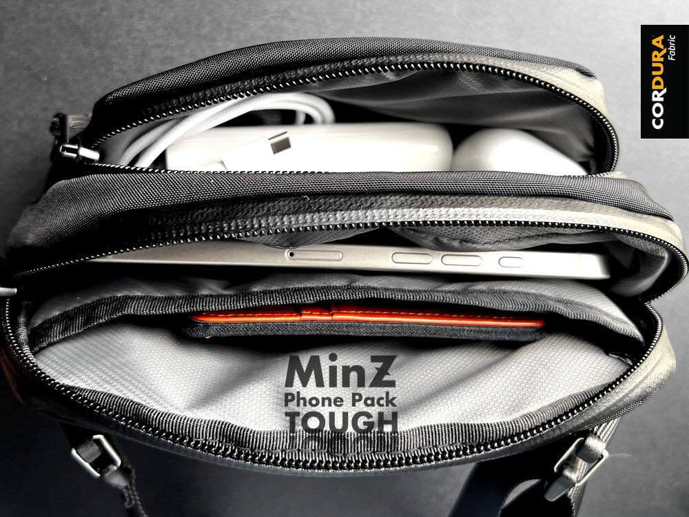 iPhone専用の3Wayスリングバッグ「MinZ Phone Pack Tough」とCORDURAを採用した機能性シャツ「MinZ Tech Protect Shirt」発売