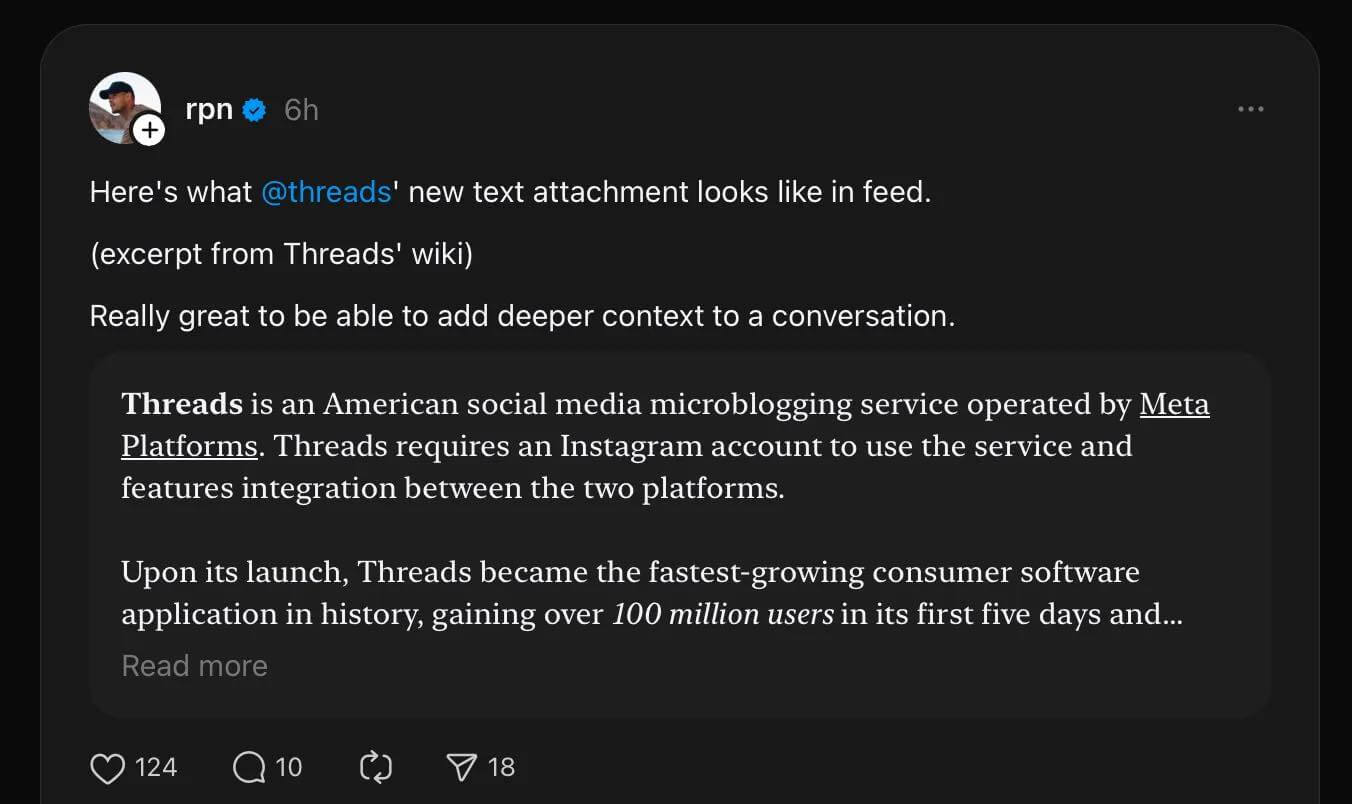 Threads、長文投稿機能をテスト中