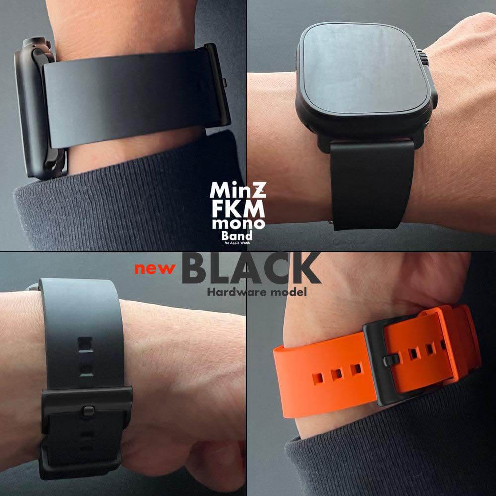ビジネスシーンやモードなスタイルにも合うApple Watch用バンド「MinZ FKM mono Band」にブラックバックルモデルが登場