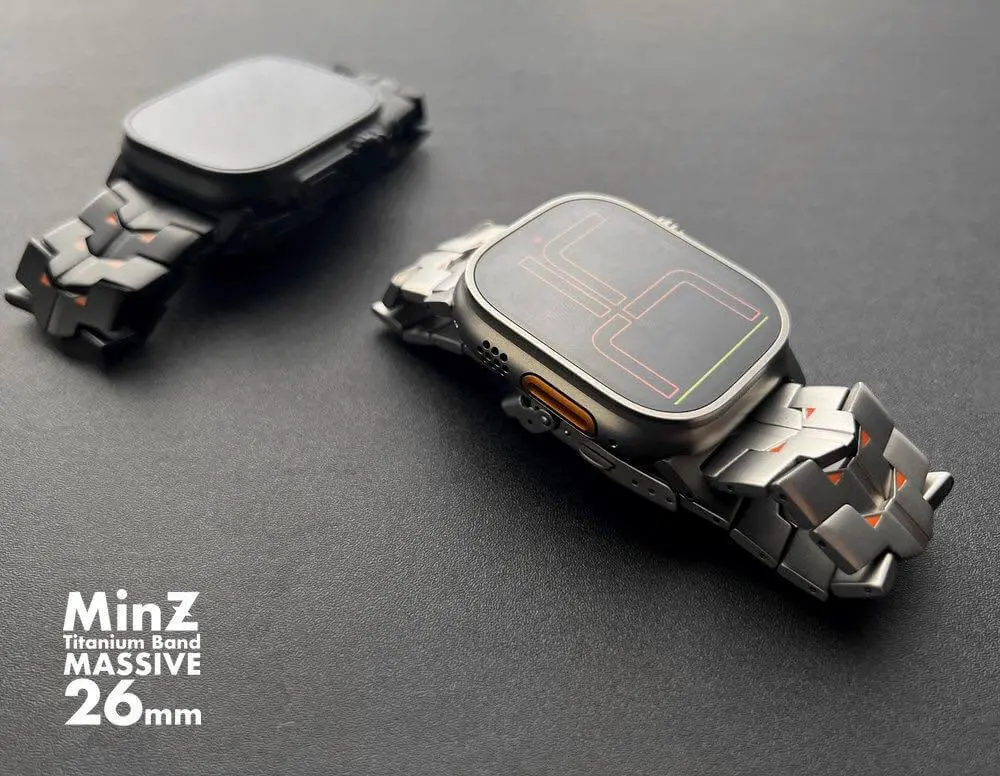 ワイド幅 (26mm)で高硬度な表面加工が施されたApple Watch Ultra専用