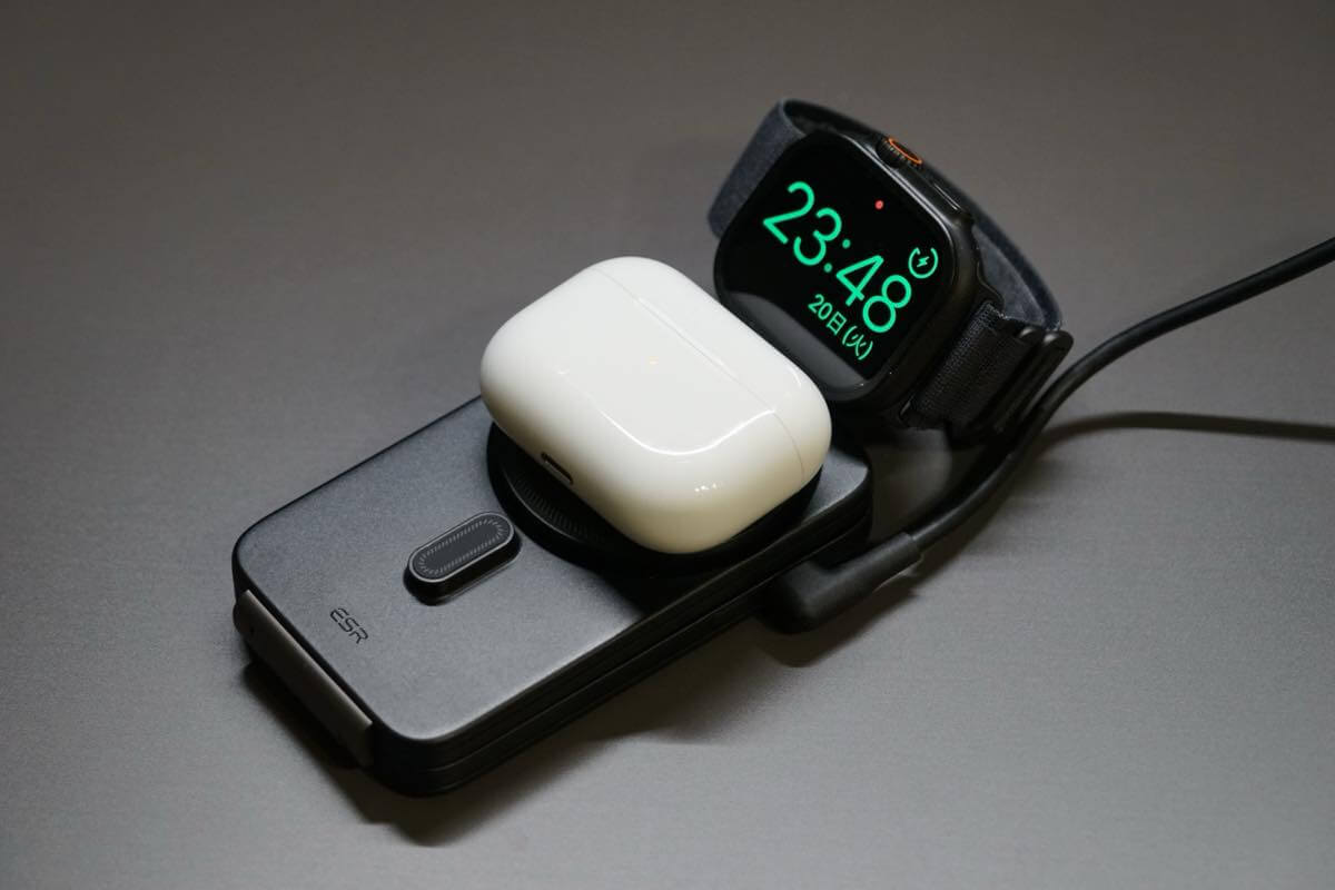 【レビュー】｢ESR CryoBoost 折りたたみ式 3-in-1 マグネット充電ステーション (Qi2 25W)｣ ｜冷却機構も搭載で携帯型3-in-1モデルとしては弱点なし?!