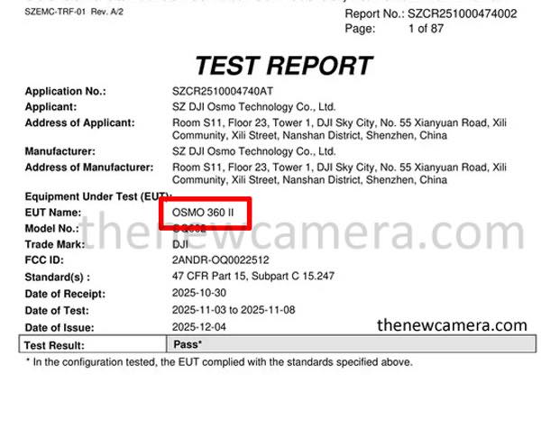 DJIの360度アクションカメラの次期モデル｢DJI Osmo 360 II｣が早くもFCCの認証を取得?!