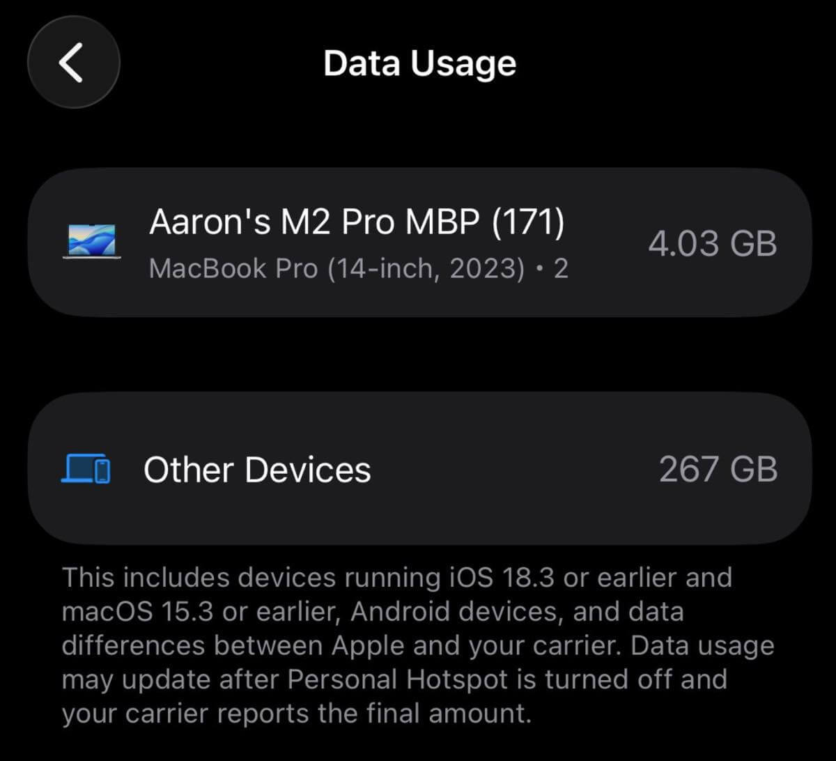 ｢iOS 26.4｣ではインターネット共有経由で接続されたデバイスのデータ使用量を確認可能に