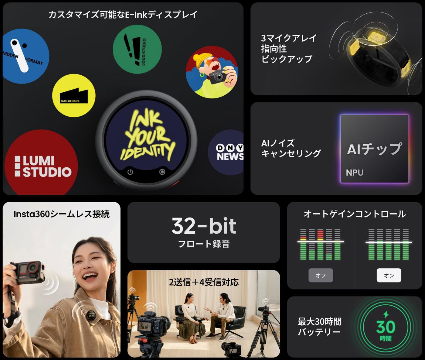 Insta360、最新ワイヤレスマイク「Insta360 Mic Pro」を発売 ー カスタマイズ可能なE-Inkディスプレイ搭載