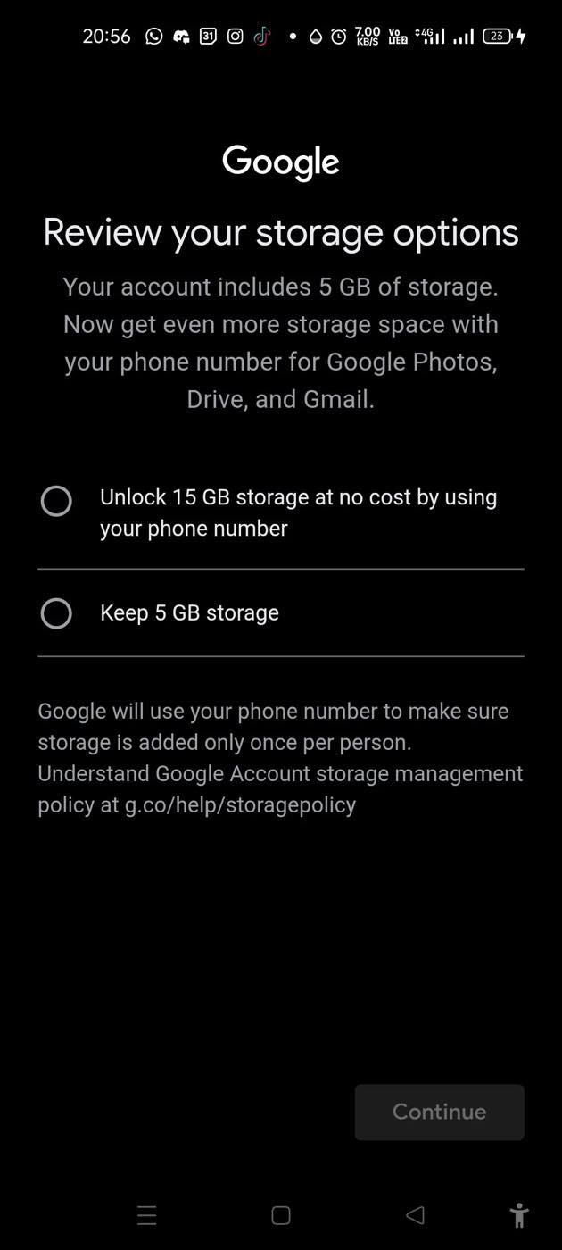 Googleアカウントの15GBの無料ストレージ ｰ 新規作成時に電話番号認証を行わない場合は5GBに制限されるように