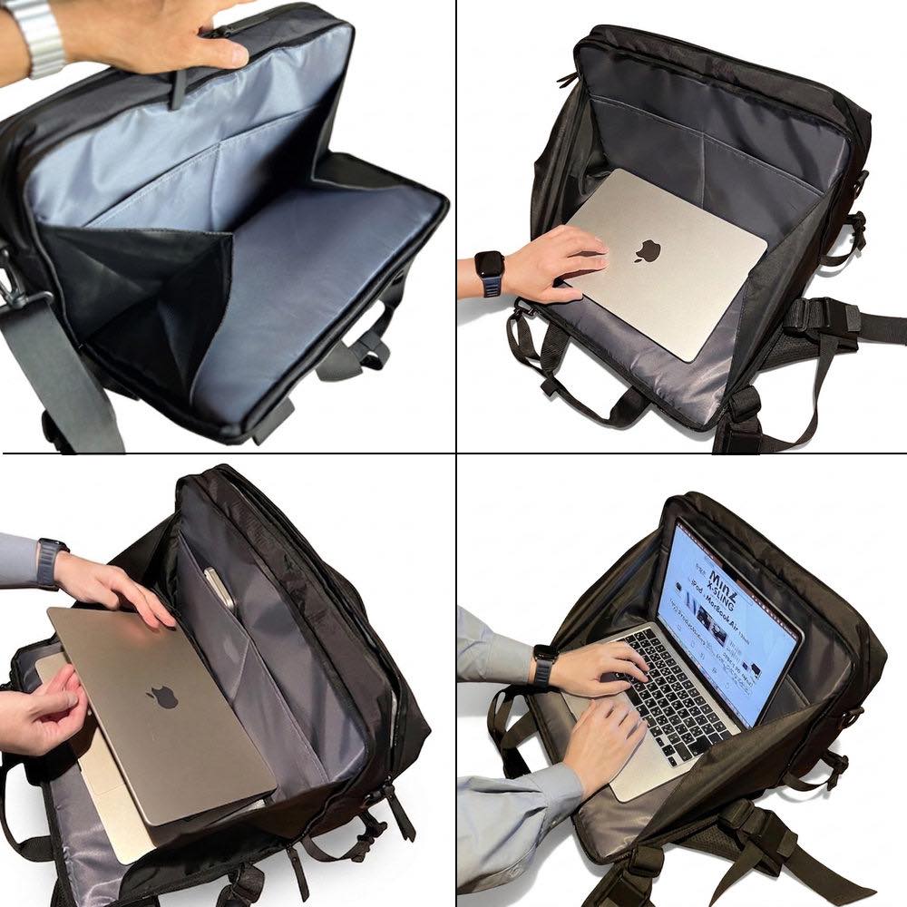 ｢MacBook｣シリーズを収納したまま作業スペースとして利用出来る3Way バッグ『MinZ mono BAG for MacBook』登場