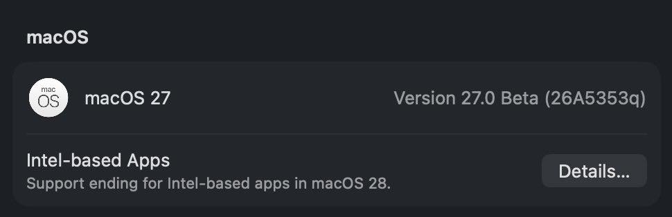 ｢macOS 27｣では｢macOS 28｣で動作しなくなるIntelプロセッサ用アプリを一覧表示してくれるように