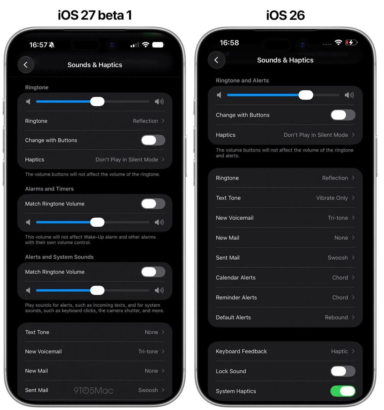 「iOS 27」ではアラームとタイマーおよびアラートとシステムサウンドの音量を個別に設定可能に