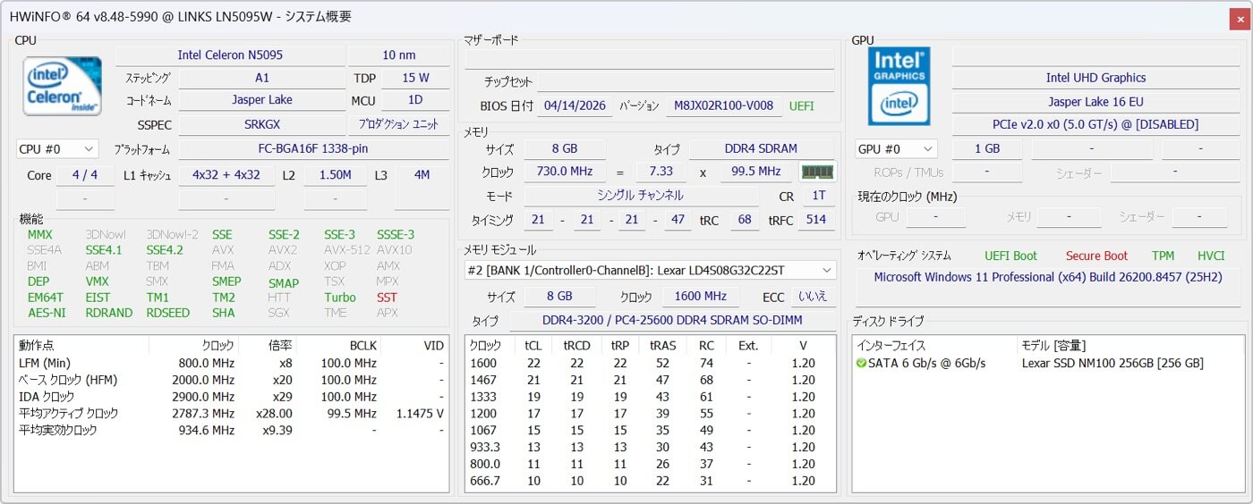 【レビュー】Intel Celeron N5095搭載のファンレスミニPC「LN5095W」をチェック