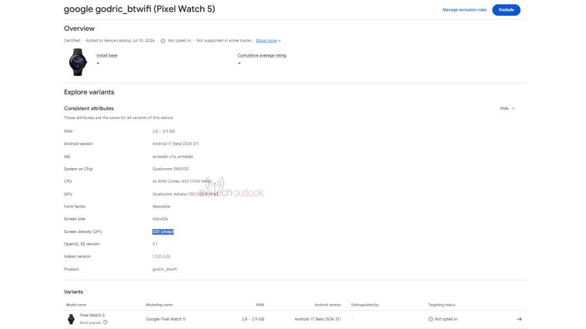｢Google Pixel Watch 5｣、SoCやディスプレイなどの内部仕様は｢Pixel Watch 4｣から変更無しか