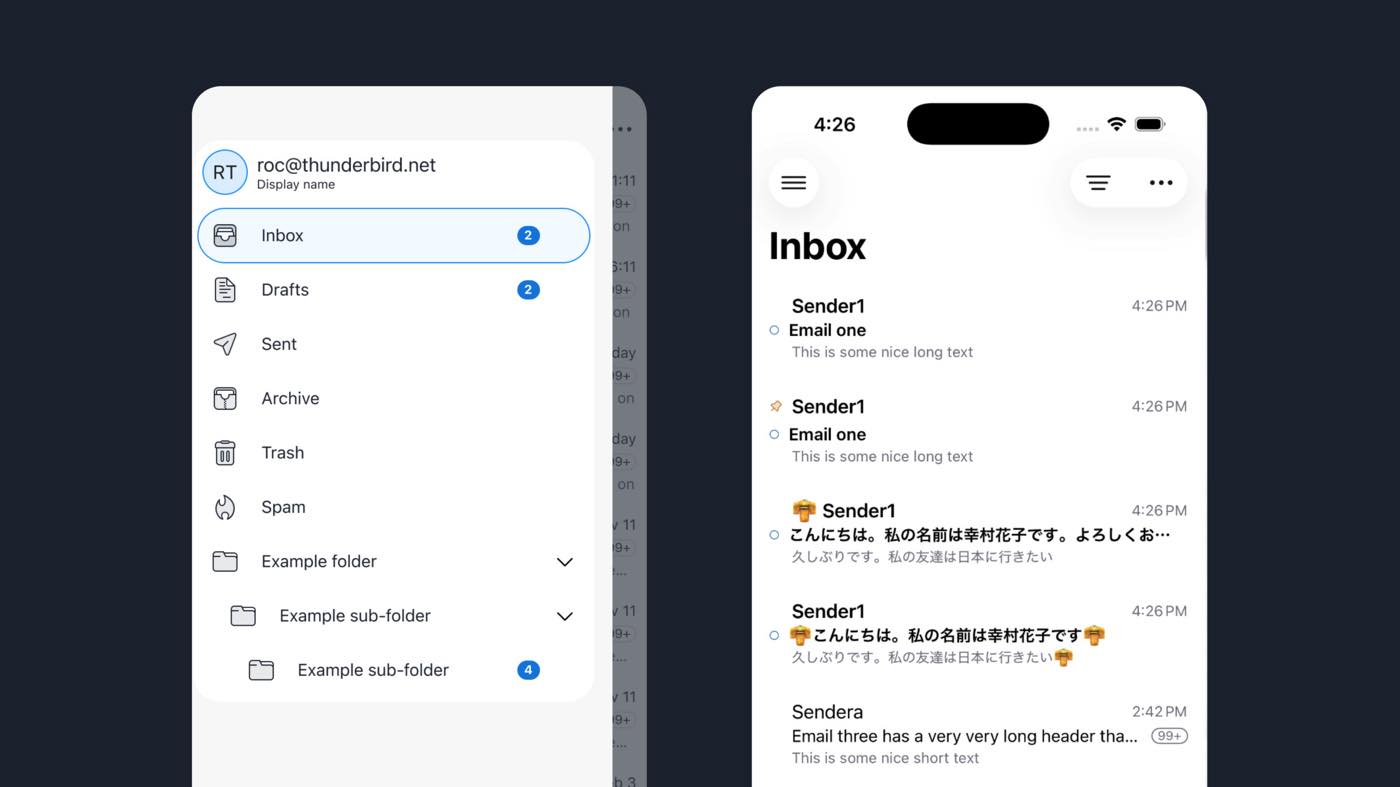 メールアプリ「Thunderbird」 のiOS版、初のスクリーンショット公開 ー 今後数カ月以内にテスト可能なバージョンの提供が目標